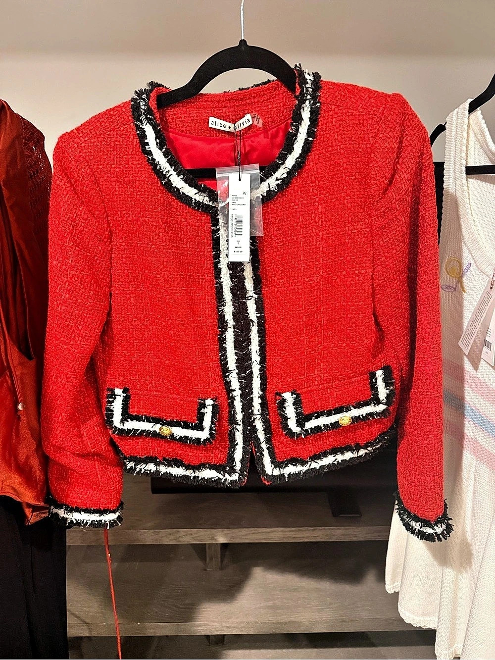 alice + olivia Kidman Tweed Jacket Red & Black